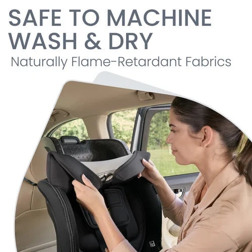 Britax Poplar S Convertible Car Seat, gray, being installed in car by parent to show easy setup