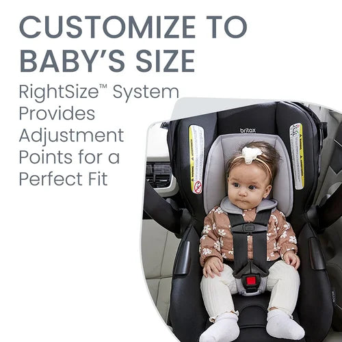 Britax Willow Brook Travel System stroller car seat in gray with baby secured by 5-point harness.
