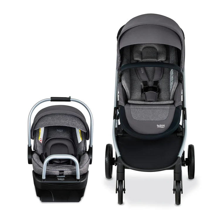 Britax Willow Grove SC Travel System in gray; infant car seat and full-size stroller shown ready for on-the-go travel