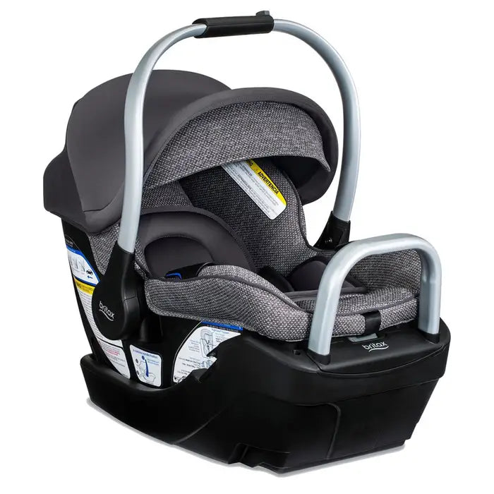 Britax Willow SC Car Seat with Alpine Base in gray fabric, featuring a curved handle and secure base.