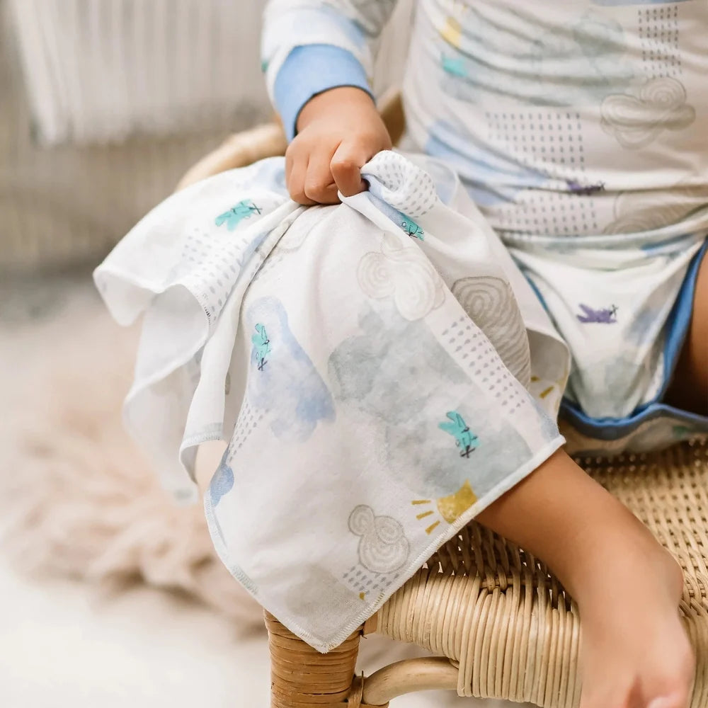 NEST DESIGNS Nest Designs Bamboo Bubs Baby Washcloth Set 6 Pack Summer Days waffle weave texture with cloud, sun, and animal prints img 7/7