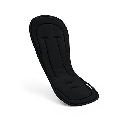 Bugaboo Breezy Seat Liner in black fabric, breathable stroller seat liner with harness openings shown ready to install