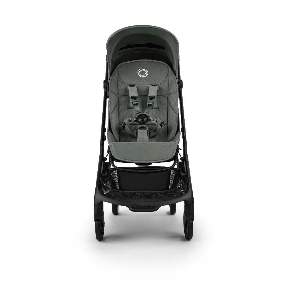 Bugaboo Butterfly 2 stroller complete in grey-green, front-view with canopy, BUGABOO brand.