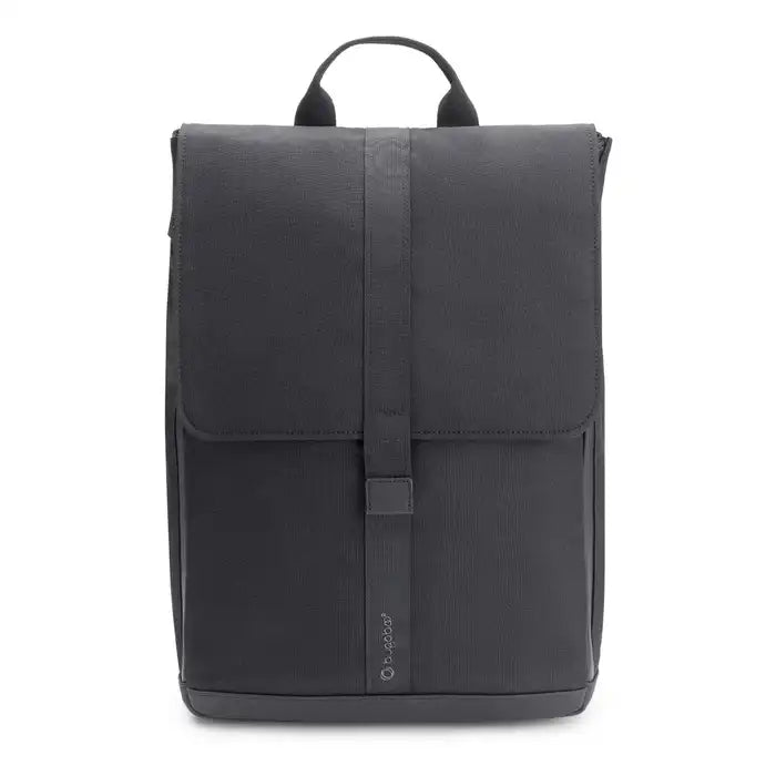 Bugaboo Changing Backpack in dark gray with front flap, vertical strap, and top handle, compact diaper bag.