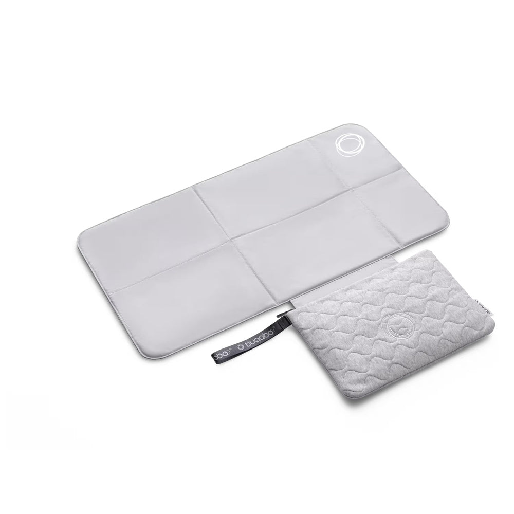 Bugaboo Changing Clutch in Light Gray with quilted texture and foldable changing pad