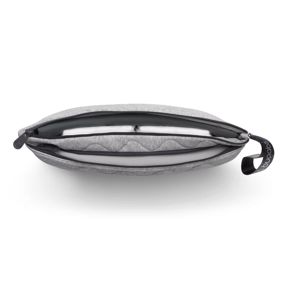 Bugaboo Changing Clutch in light gray heather fabric with black zip and side loop strap