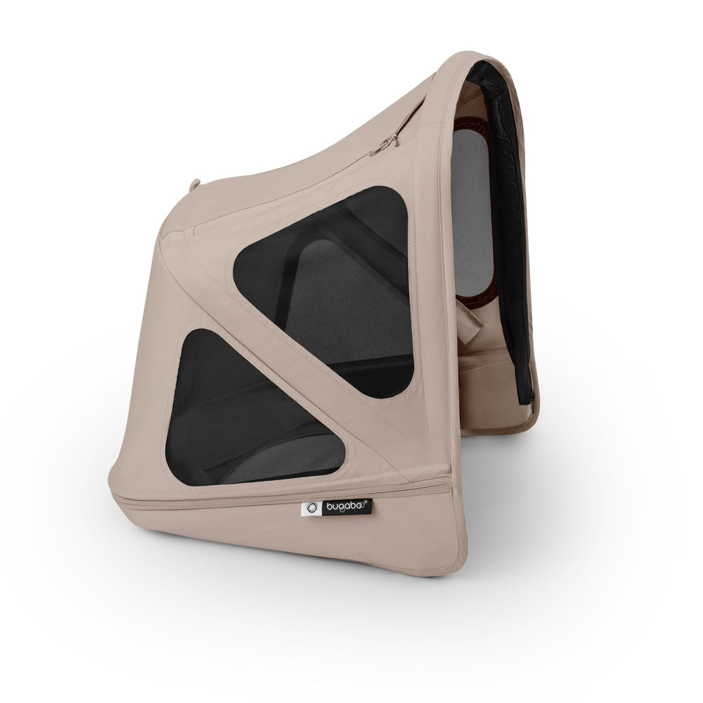 Bugaboo Donkey 6 Breezy Sun Canopy in Beige with mesh windows and zipper detail.