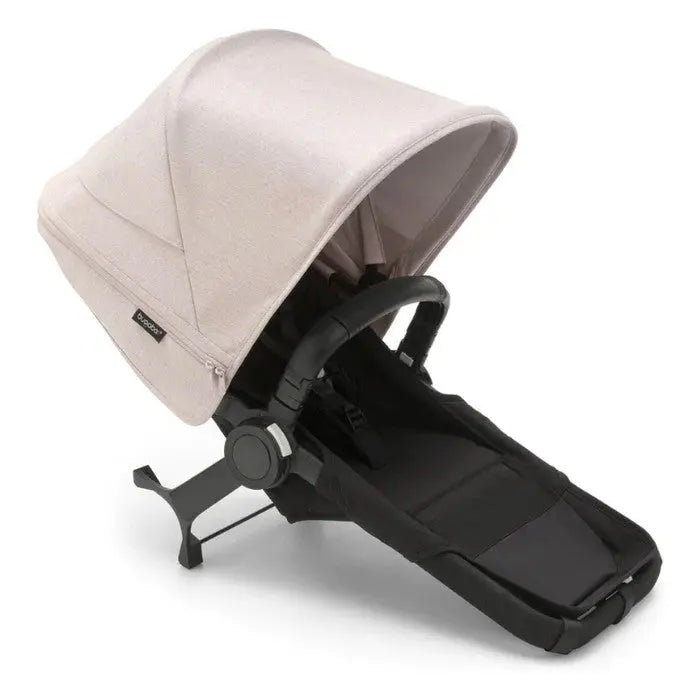Bugaboo Donkey5 Duo Extension Complete stroller in beige canopy over black seat, showing expandable design.