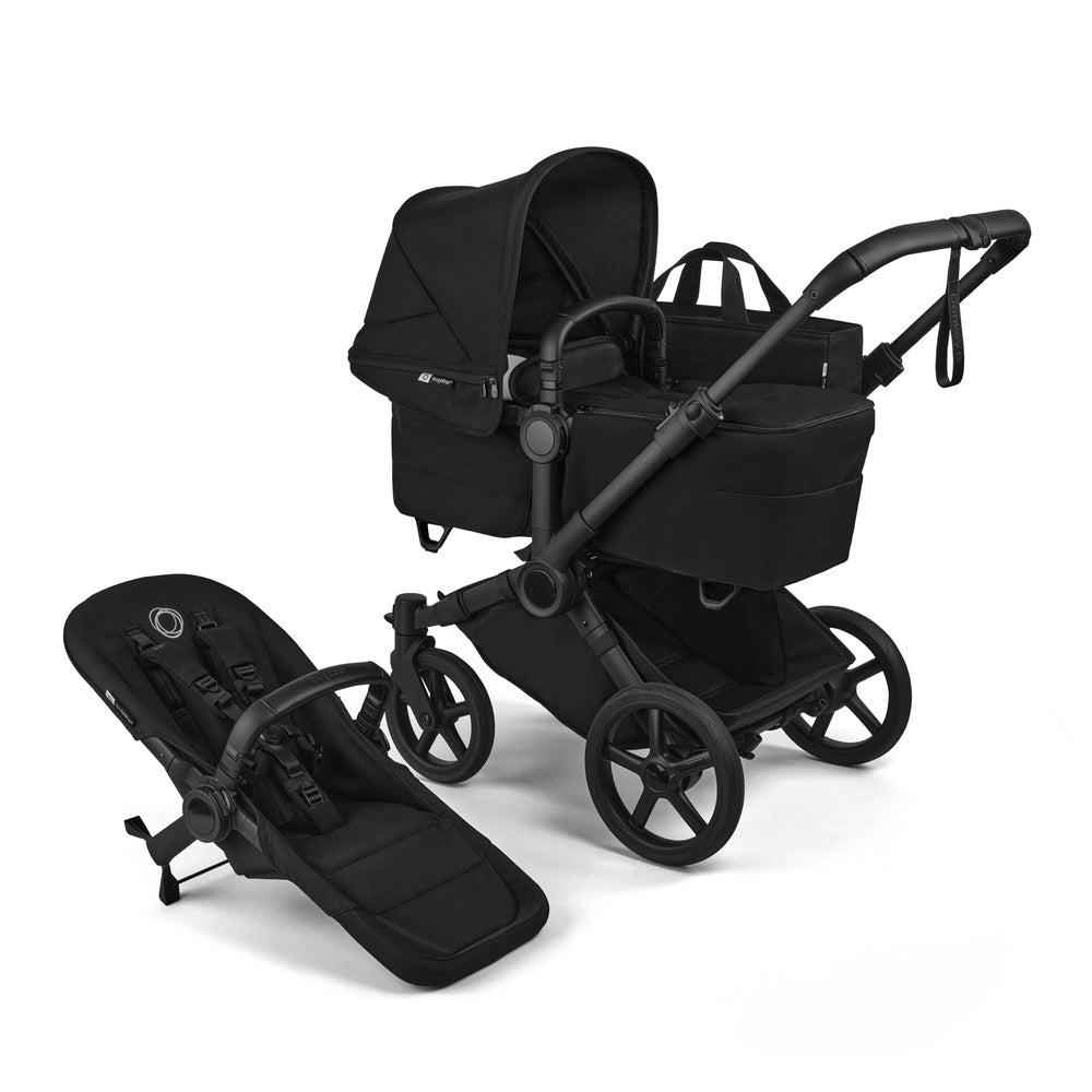 Bugaboo Donkey 6 Mono Stroller in Black with bassinet attached and seat detached.