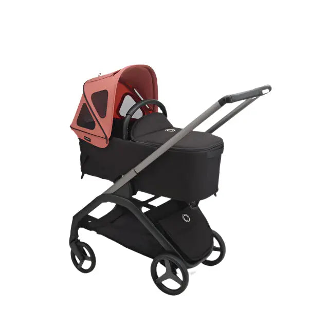 BUGABOO Bugaboo Dragonfly Breezy Sun Canopy coral canopy with mesh side windows on bassinet stroller img 2/14