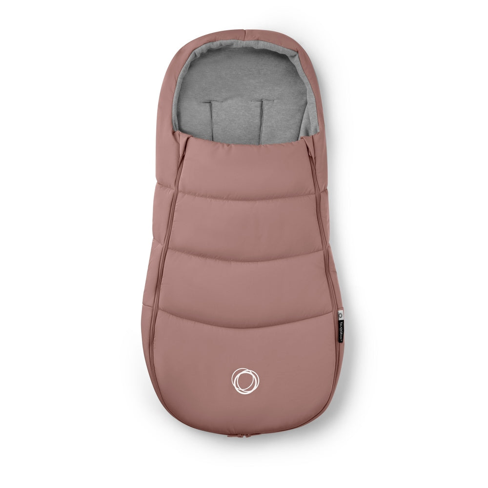 Bugaboo Footmuff Footmuff in Dusty Rose with Grey lining, front view.