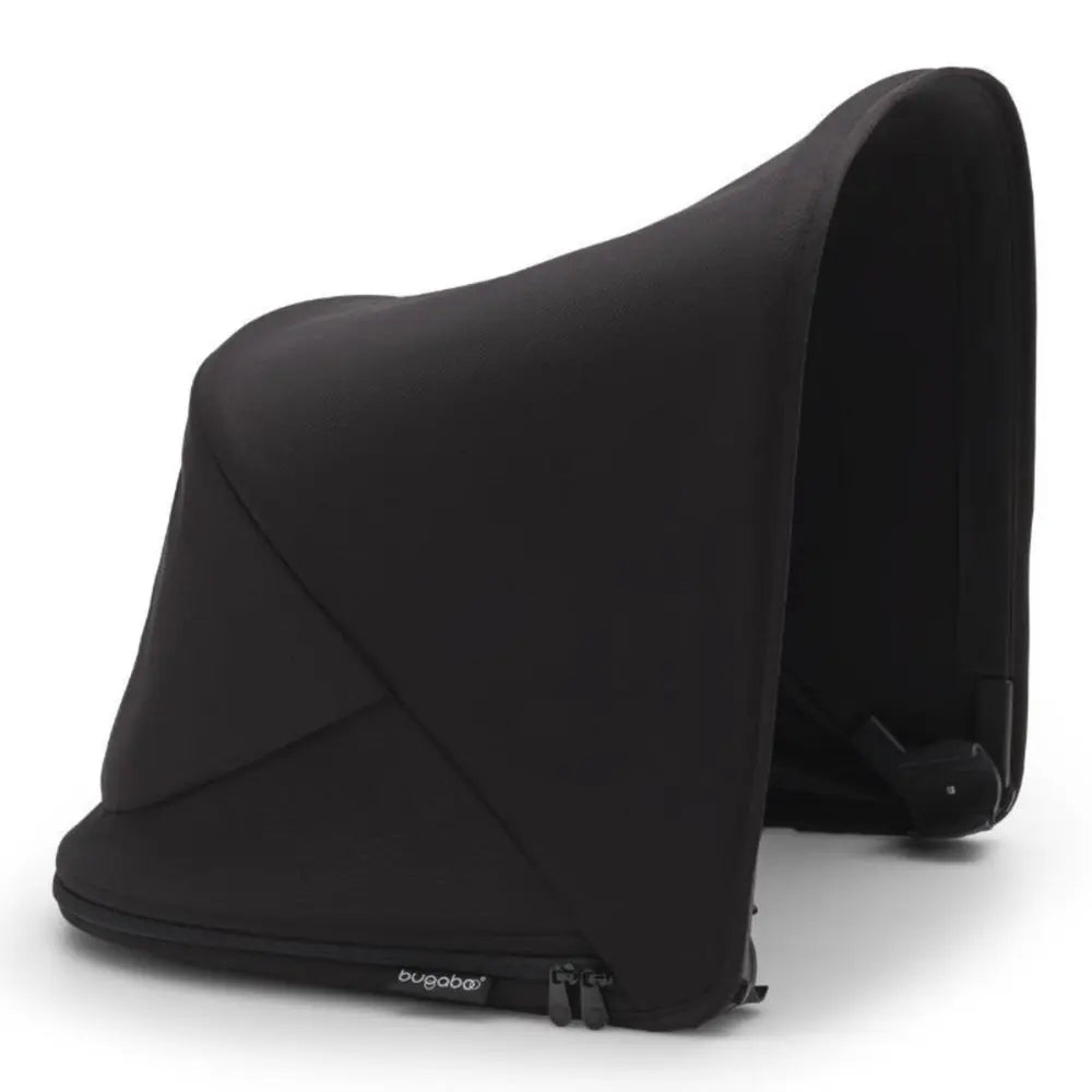 Bugaboo Fox 5 Sun Canopy in black fabric, shown draped over a stroller to provide sun protection.