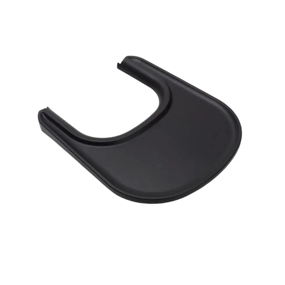 Bugaboo Giraffe Tray in black, curved feeding surface shown ready to attach to a high chair for mealtime.