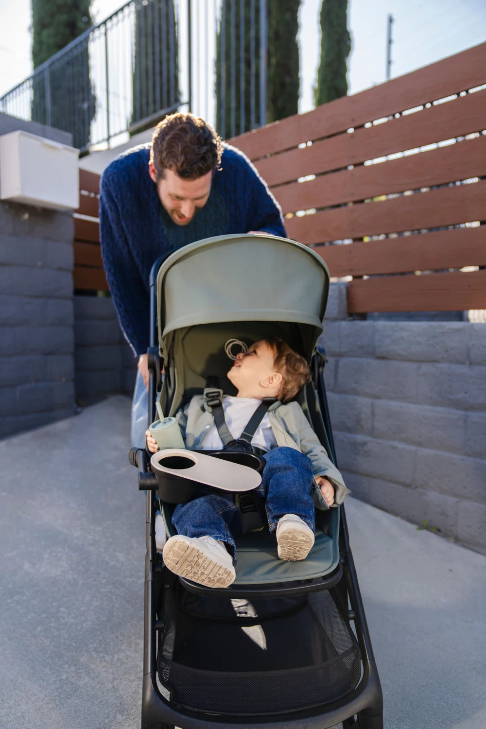 Bugaboo Kangaroo Seat Complete Stroller — Forest Green seat stroller on an everyday outing