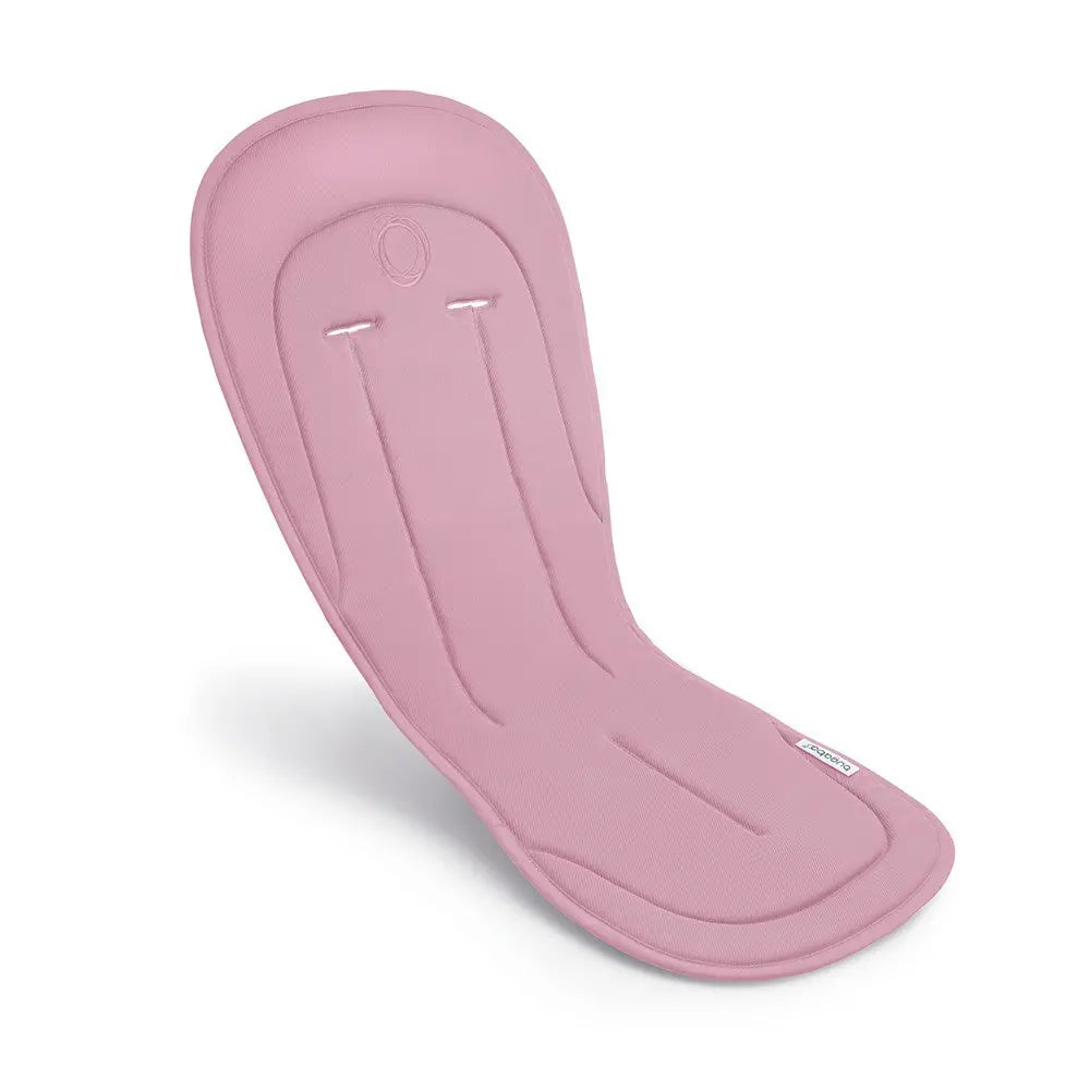 Bugaboo Seat Liner pink fabric with harness slits, shown as a soft stroller accessory for baby transport