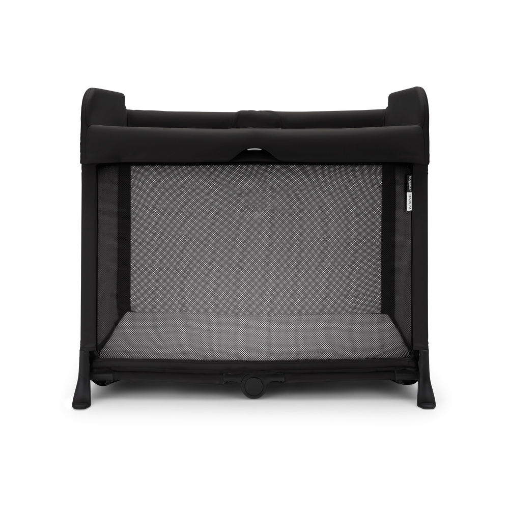 Bugaboo Stardust black play yard front view with bottom wheel
