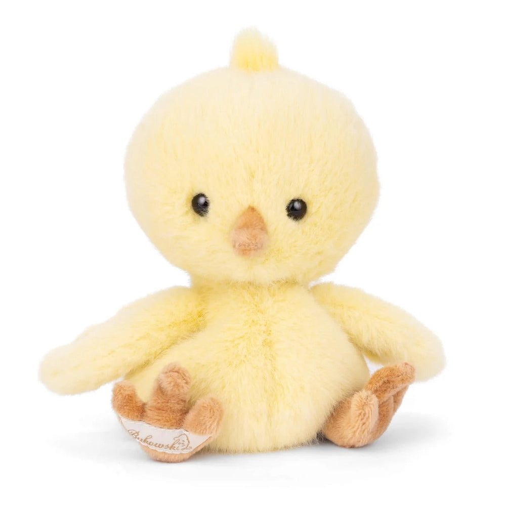 Bukowski Bears Baby Chicky plush stuffed animal in soft yellow with brown feet, a perfect cuddly toy.