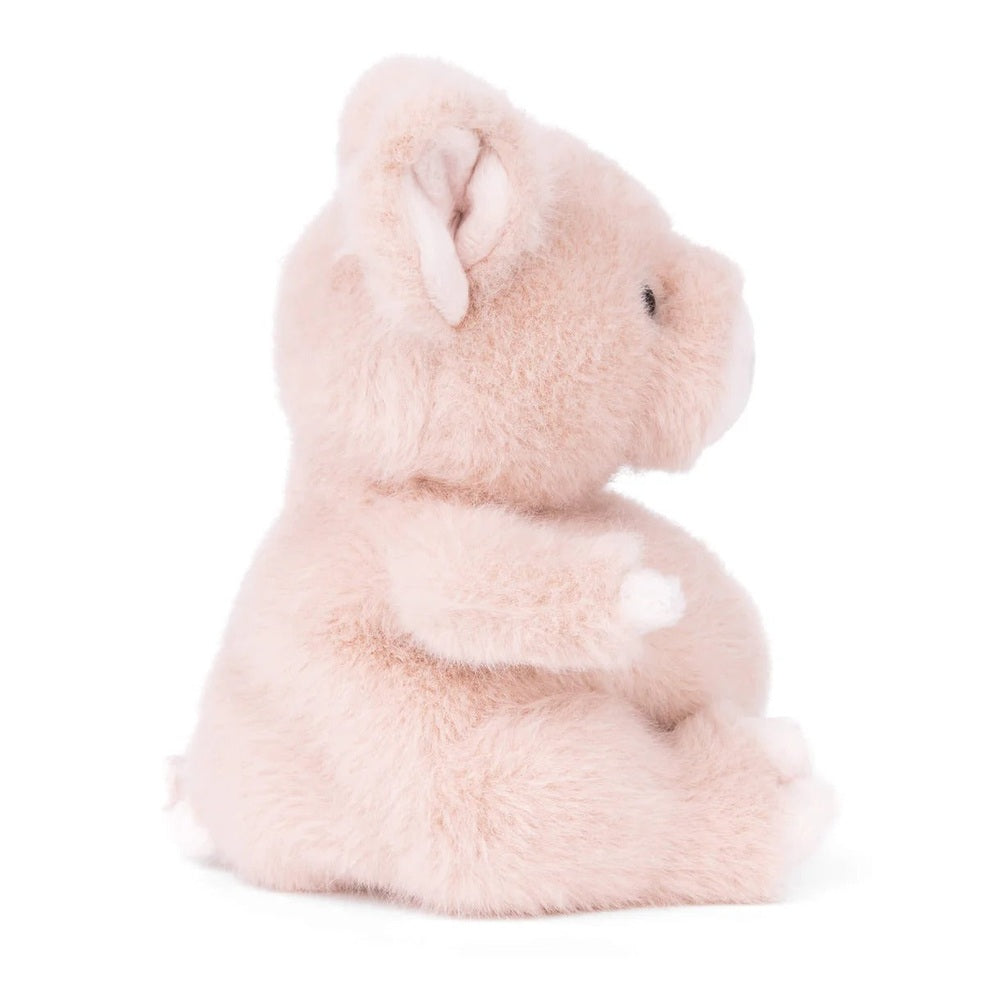 Bukowski Bears Baby Oink stuffed animal pig, soft pink plush with white accents, shown sitting upright.