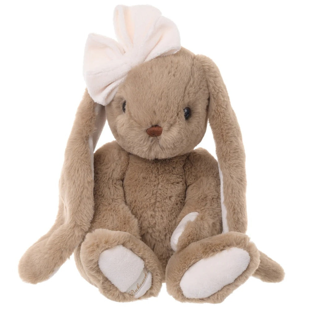 Bukowski Bears Gabrielle plush bunny stuffed animal, brown fur with white bow, soft toy