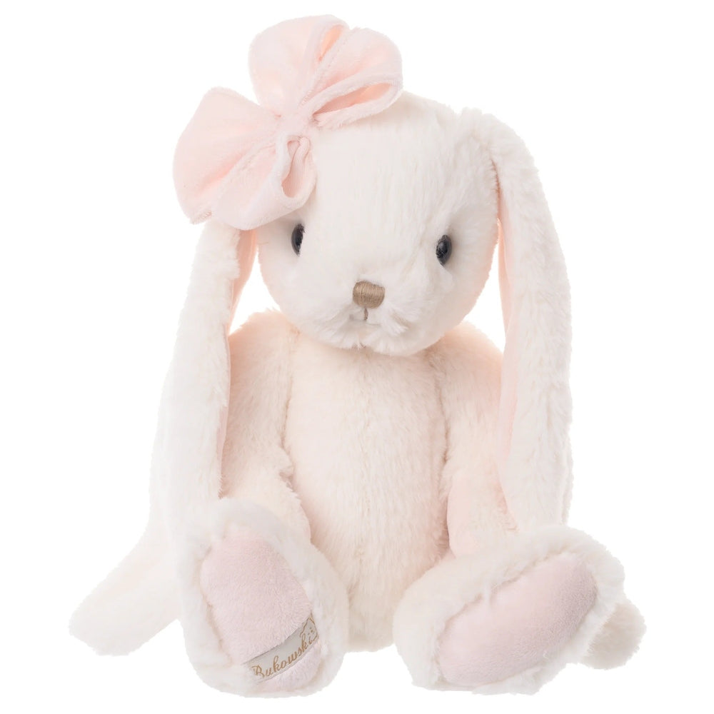 Bukowski Bears Lilibet plush bunny, cream fur with pink bow and pink paw pads
