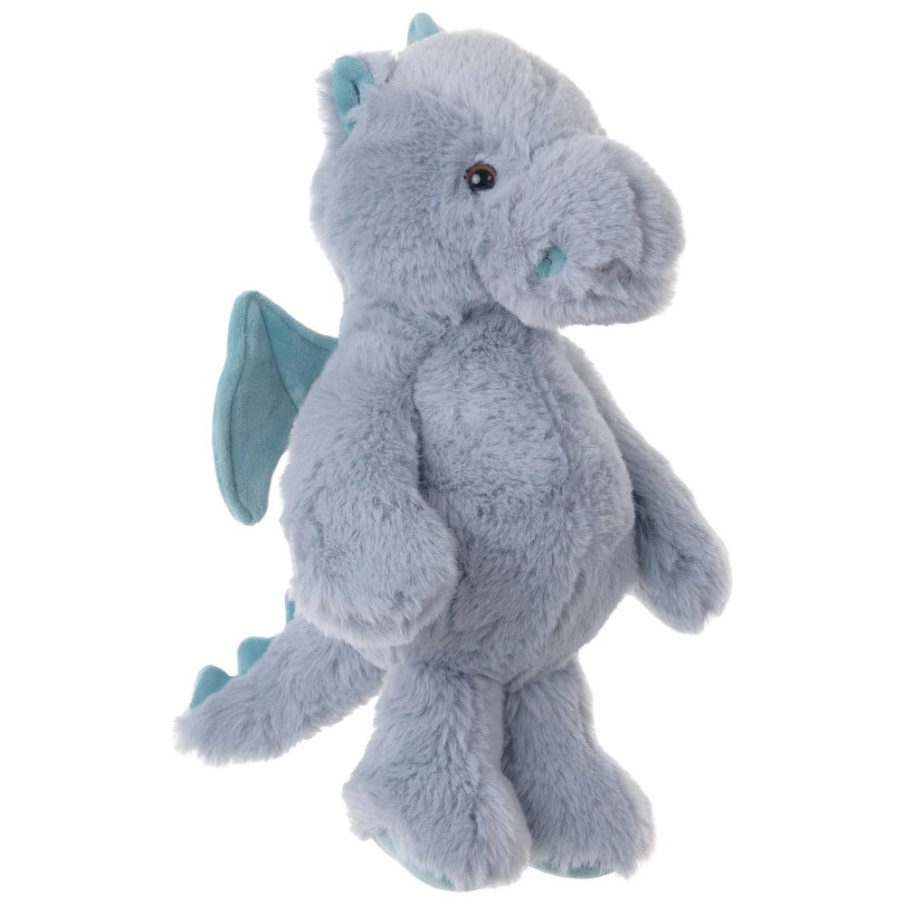 Bukowski Bears Lovely Drago - Sapphire, a soft blue dragon stuffed animal with teal wings, standing upright.