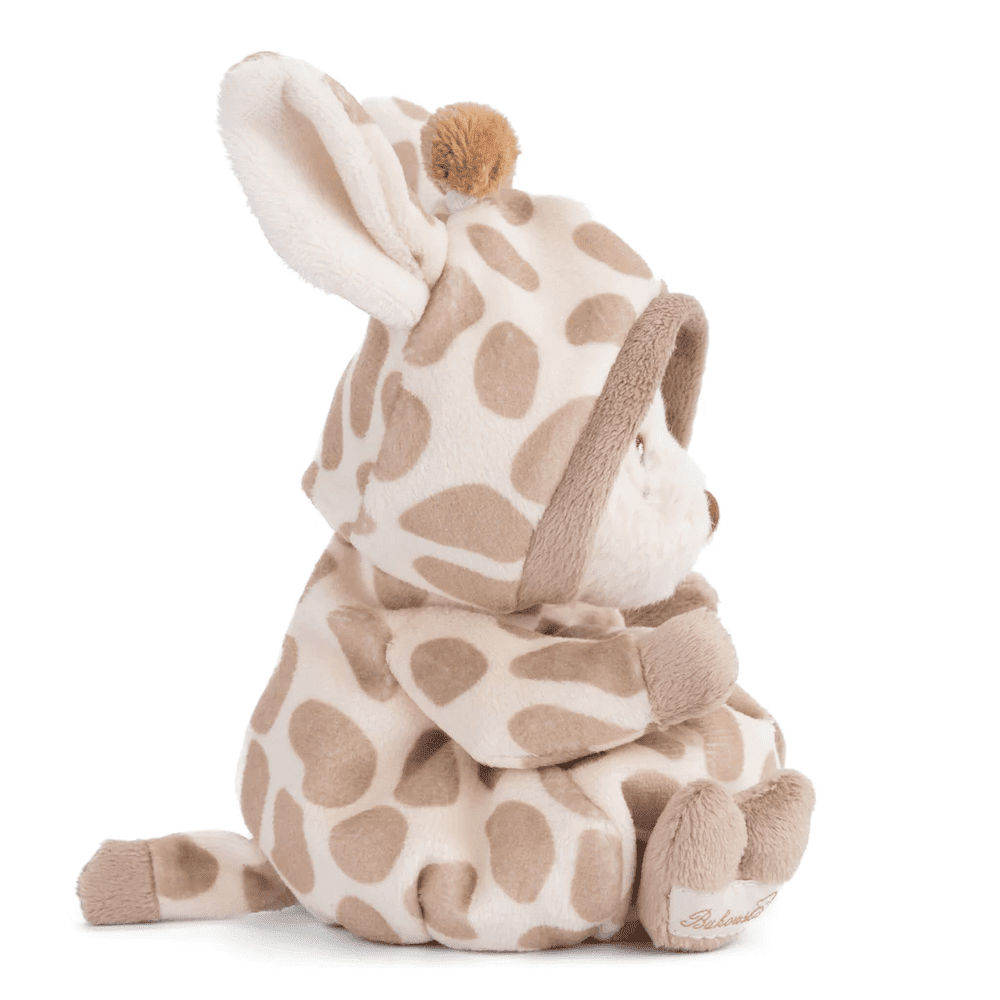 Bukowski Bears Ziggy Giraffe stuffed animal, soft beige giraffe-print plush with brown spots, sits upright with floppy ears.