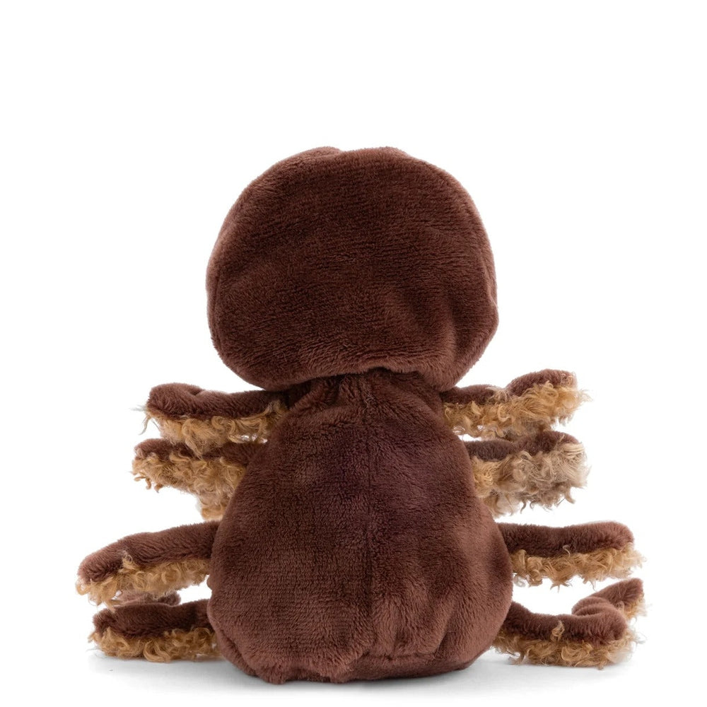 Bukowski Bears Ziggy Spider stuffed animal in warm brown plush, beige curly legs visible as it sits upright.