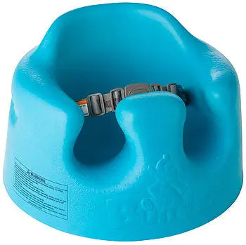 Blue Bumbo Floor Seat with integrated crotch post supports infant seating.