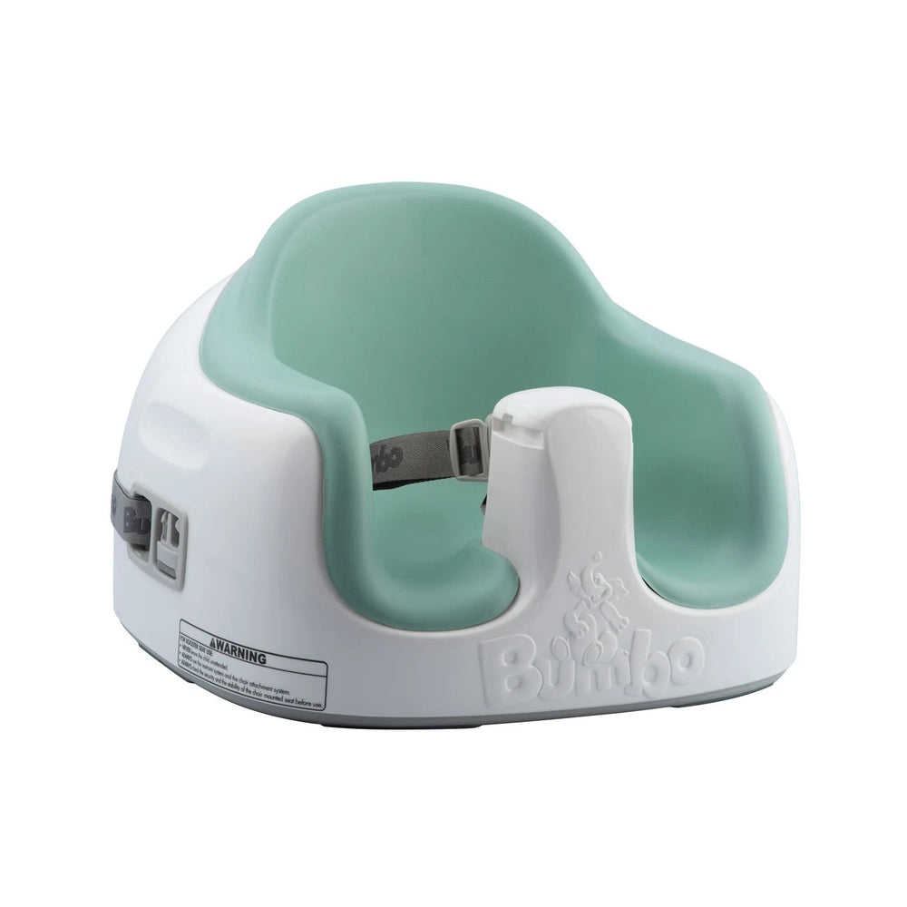 Bumbo Multi Seat booster chair in hemlock green mint with a white base