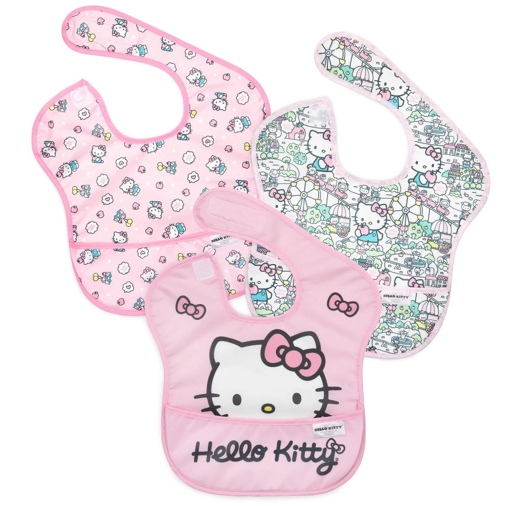 Bumkins Disney Hello Kitty Superbib 3-pack; pink reusable bibs with Hello Kitty character designs