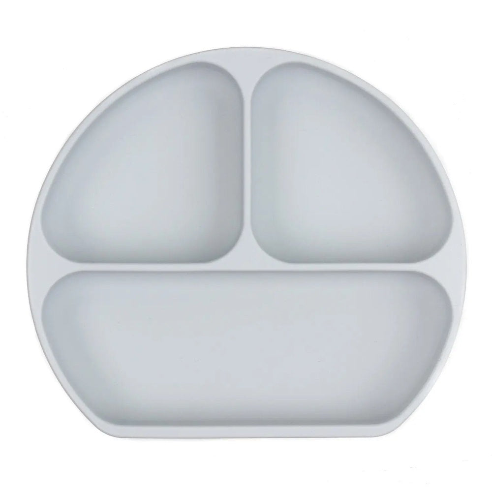 Bumkins Silicone Grip Dish white three-section baby feeding plate, divided layout for meals