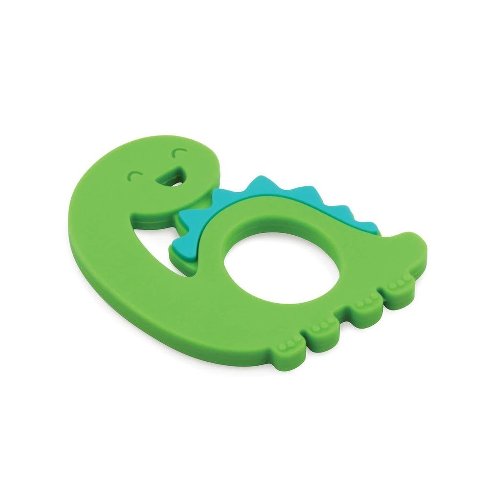 Bumkins Silicone Teether Dino, green with blue spikes, baby teether