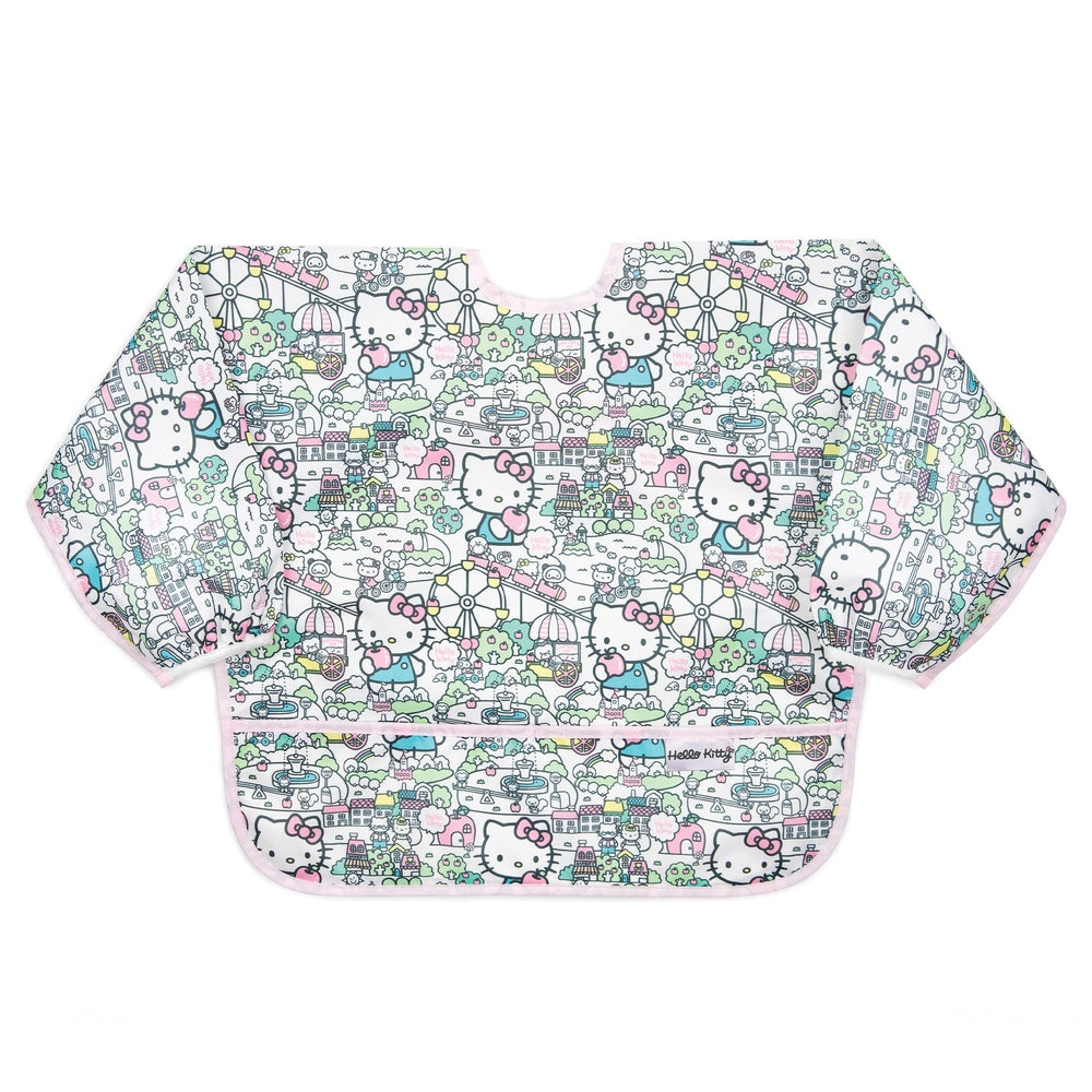 Bumkins Hello Kitty Carnival sleeved bib, pastel print with pink edging