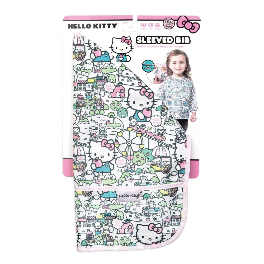 BUMKINS Hello Kitty Carnival sleeved bib for babies with colorful carnival print and pink trim