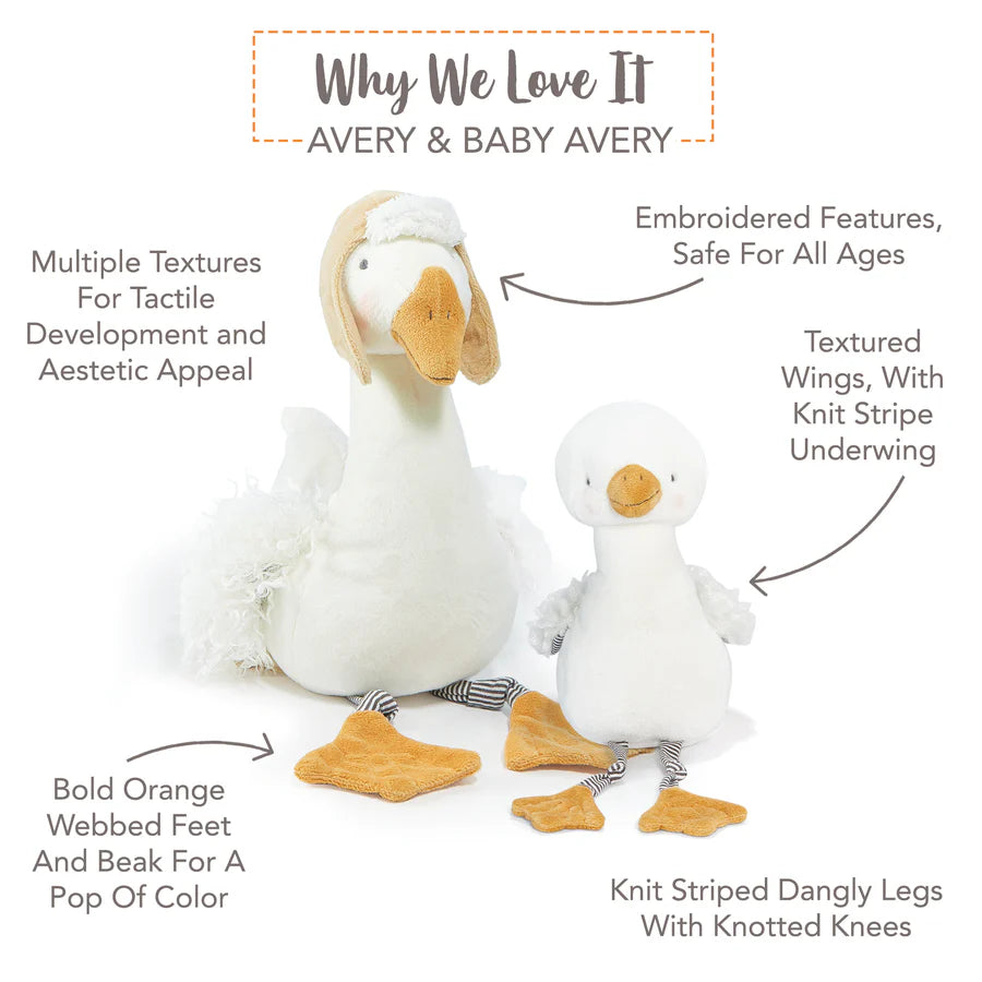Bunnies By The Bay Avery the Aviator Snow Goose plush toy set (2) with embroidered features and textured wings