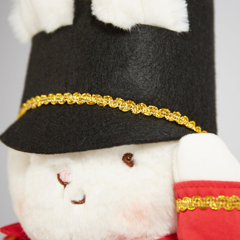 Bunnies By The Bay 13-inch FAO Schwarz toy soldier bunny plush with black hat and gold trim