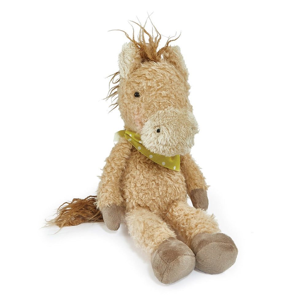 Pony Boy horse plush by Bunnies By The Bay, 16-inch tan stuffed animal with a green polka-dot scarf