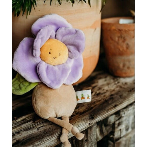 Bunnies By The Bay 8" Sweet Sweet Pea plush toy, purple flower with a yellow face and beige stem