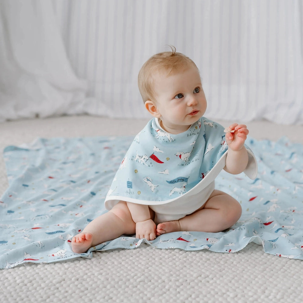 NEST DESIGNS Nest Designs Bamboo Burp 'n Bib 2 Pack Summer Days polar bear print with white contrast binding trim img 3/11