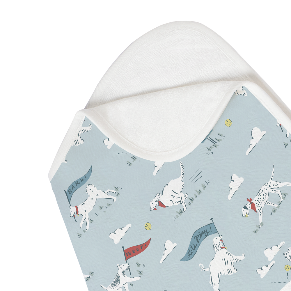 NEST DESIGNS Nest Designs Bamboo Burp 'n Bib 2 Pack Summer Days playful dogs print with white ribbed collar and backing img 7/11