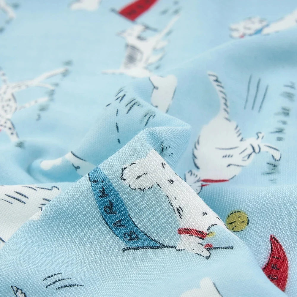 NEST DESIGNS Nest Designs Bamboo Burp 'n Bib 2 Pack Summer Days illustrated pattern with children skiing and playing img 10/11