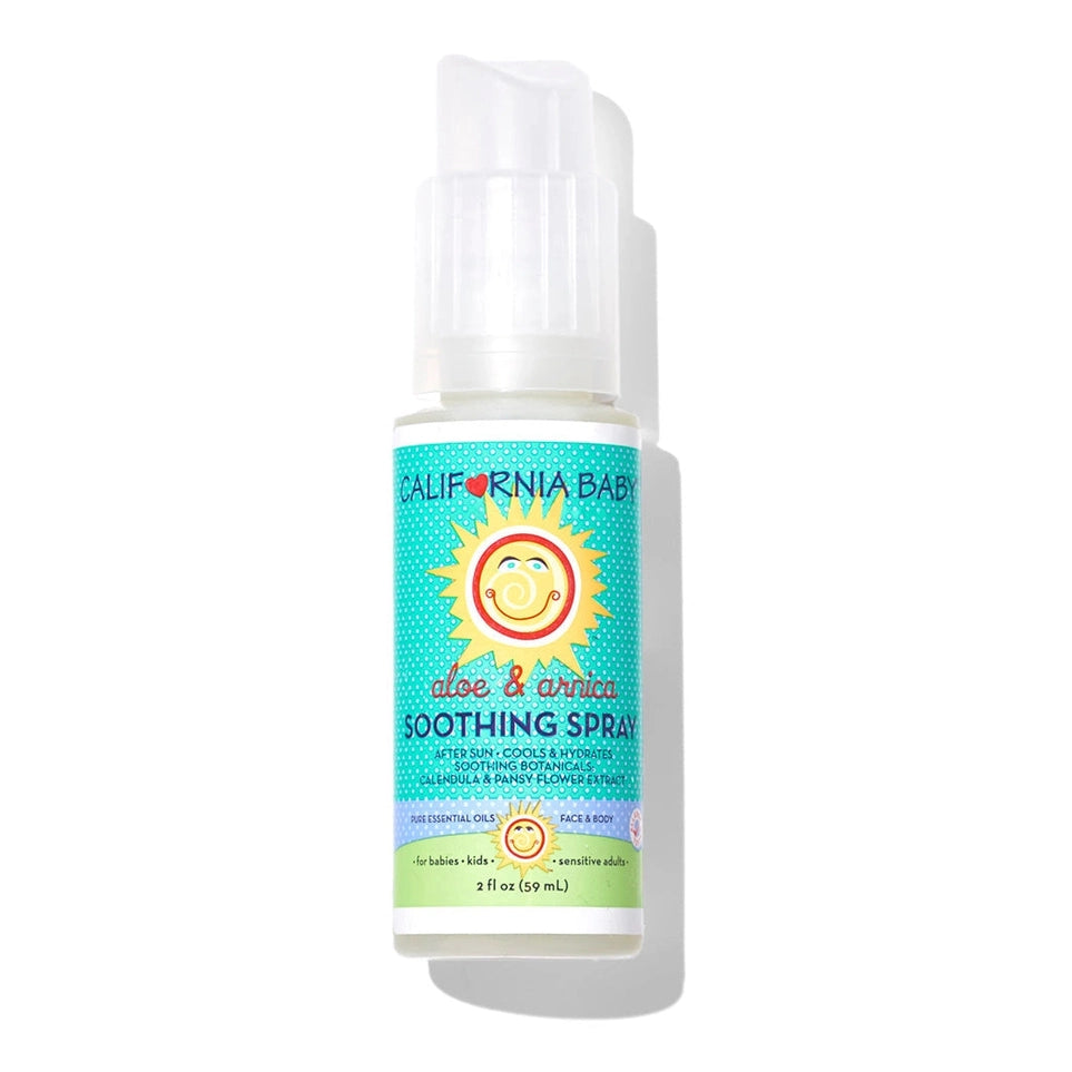 California Baby aloe & chamomile soothing spray bottle on a white background