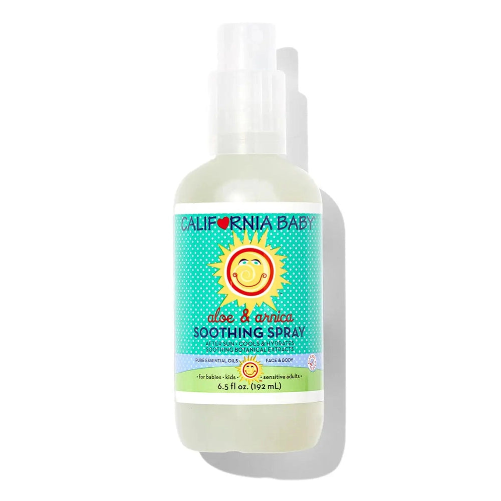 California Baby aloe and Arnica soothing spray bottle on a white background