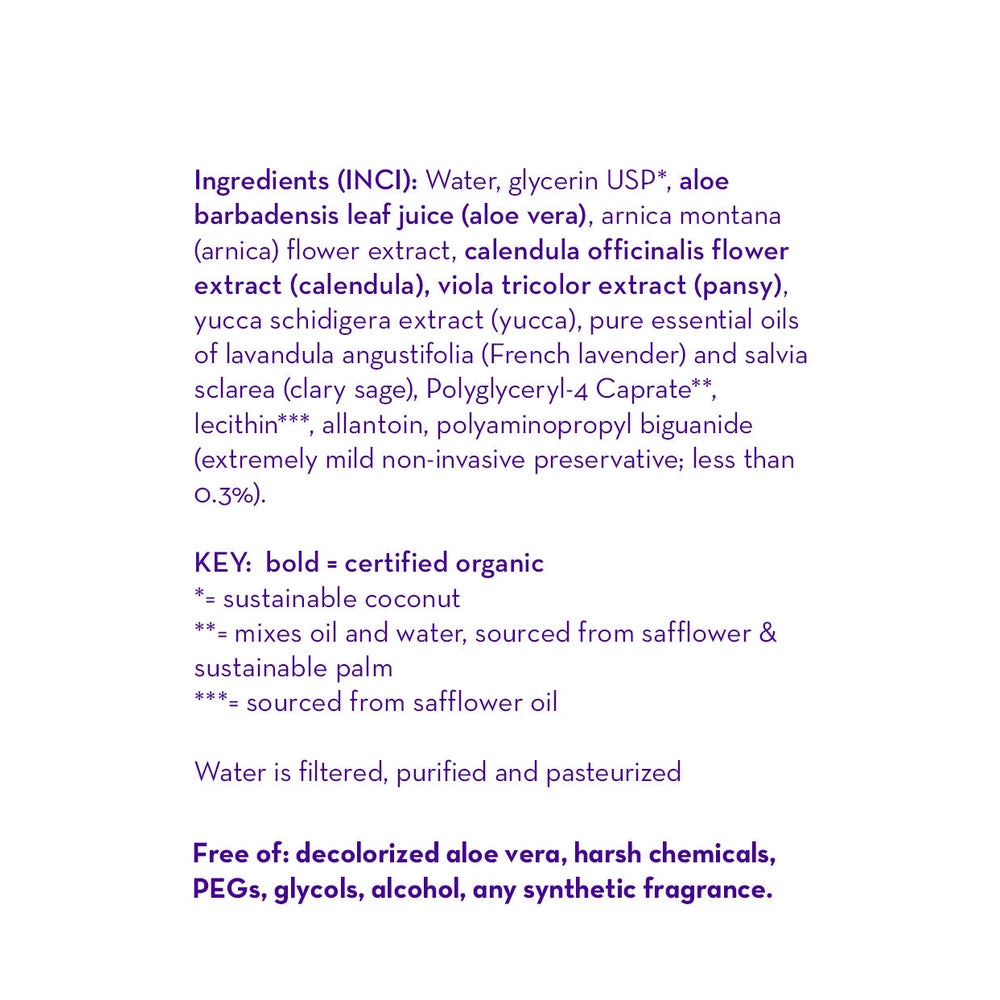 List of ingredients with certification details on a white background