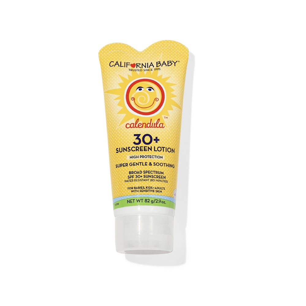 CALIFORNIA BABY California Baby Calendula Broad Spectrum Spf 30+ Sunscreen 2.9oz/82g squeeze tube with scalloped top and smiling sun img 1/4