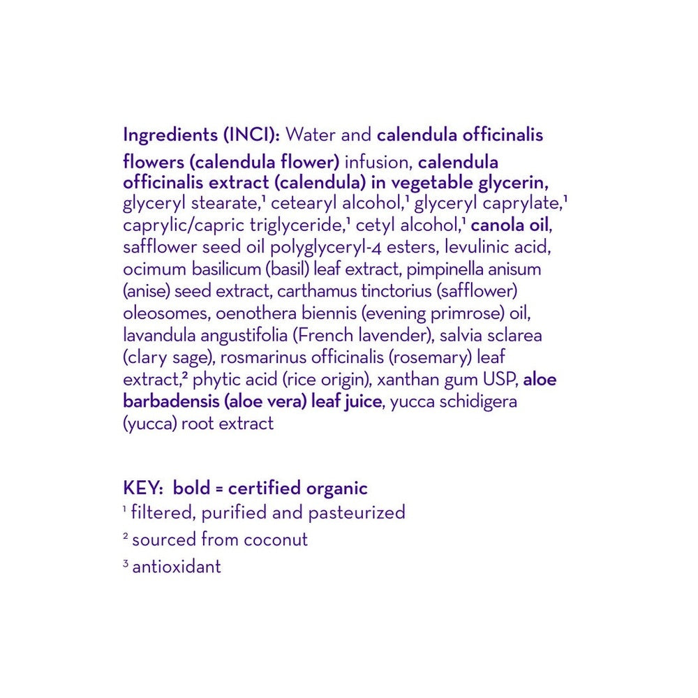 California Baby Calendula Everyday Lotion ingredients list with CALIFORNIA BABY branding