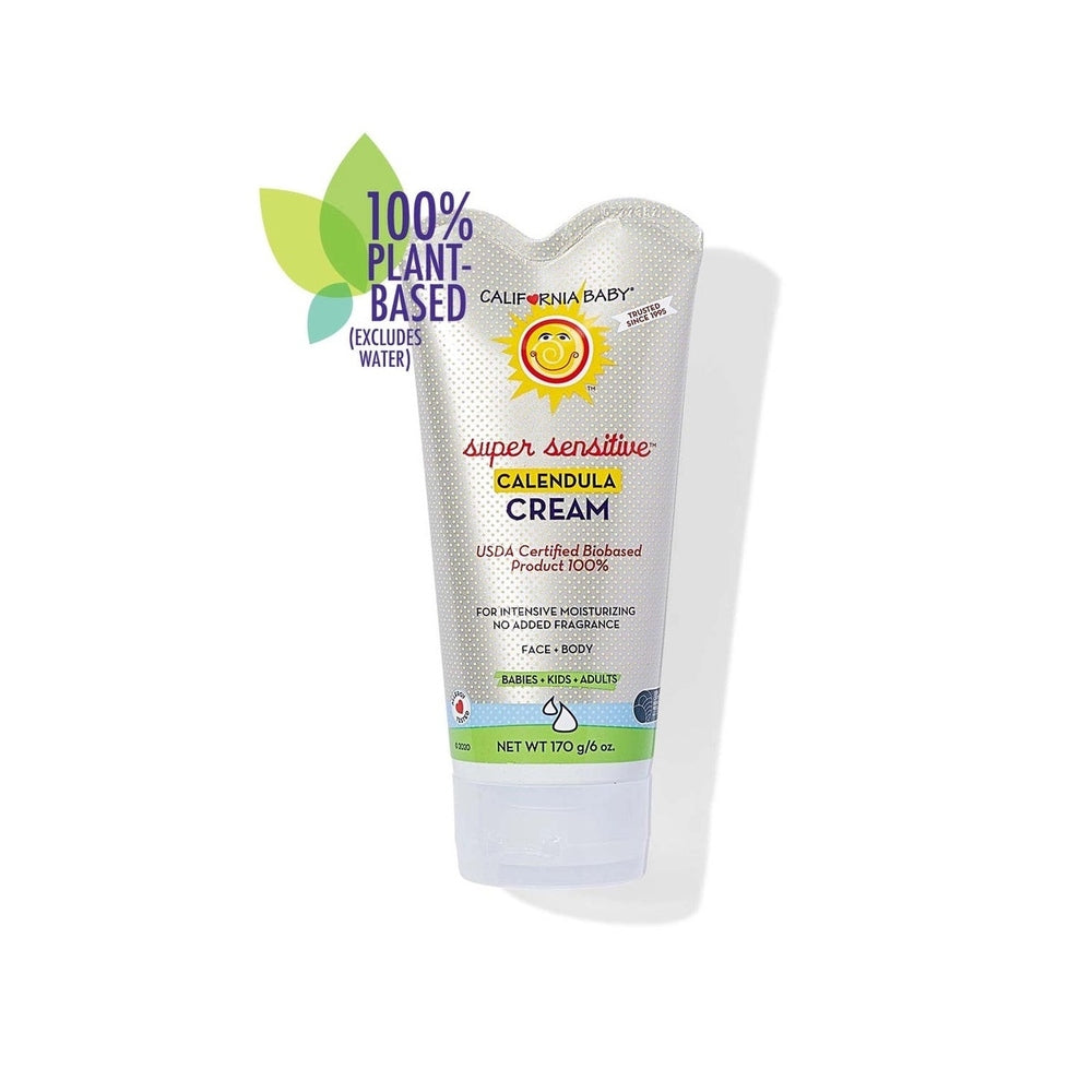California Baby Super Sensitive Calendula Cream fragrance-free tube for face and body, 100% plant-based.