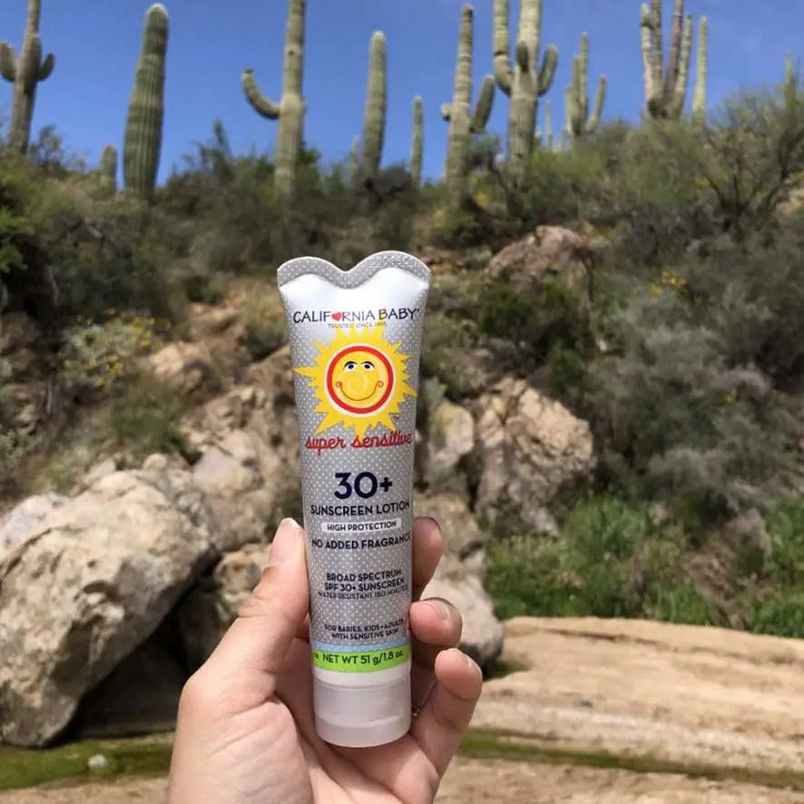 CALIFORNIA BABY California Baby Super Sensitive Broad Spectrum Spf 30+ Sunscreen (No Fragrance) tube with scalloped cap and smiling img 2/8
