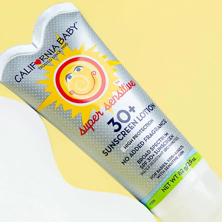 CALIFORNIA BABY California Baby Super Sensitive Broad Spectrum Spf 30+ Sunscreen (No Fragrance) squeeze bottle with smiling sun img 5/8