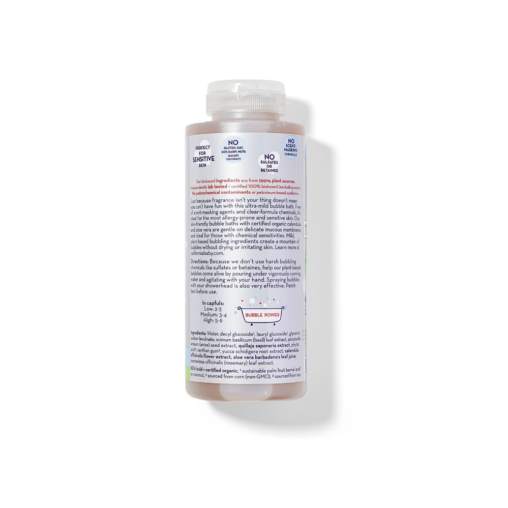 California Baby Super Sensitive Bubble Bath in Pink liquid, 13 oz bottle with white cap